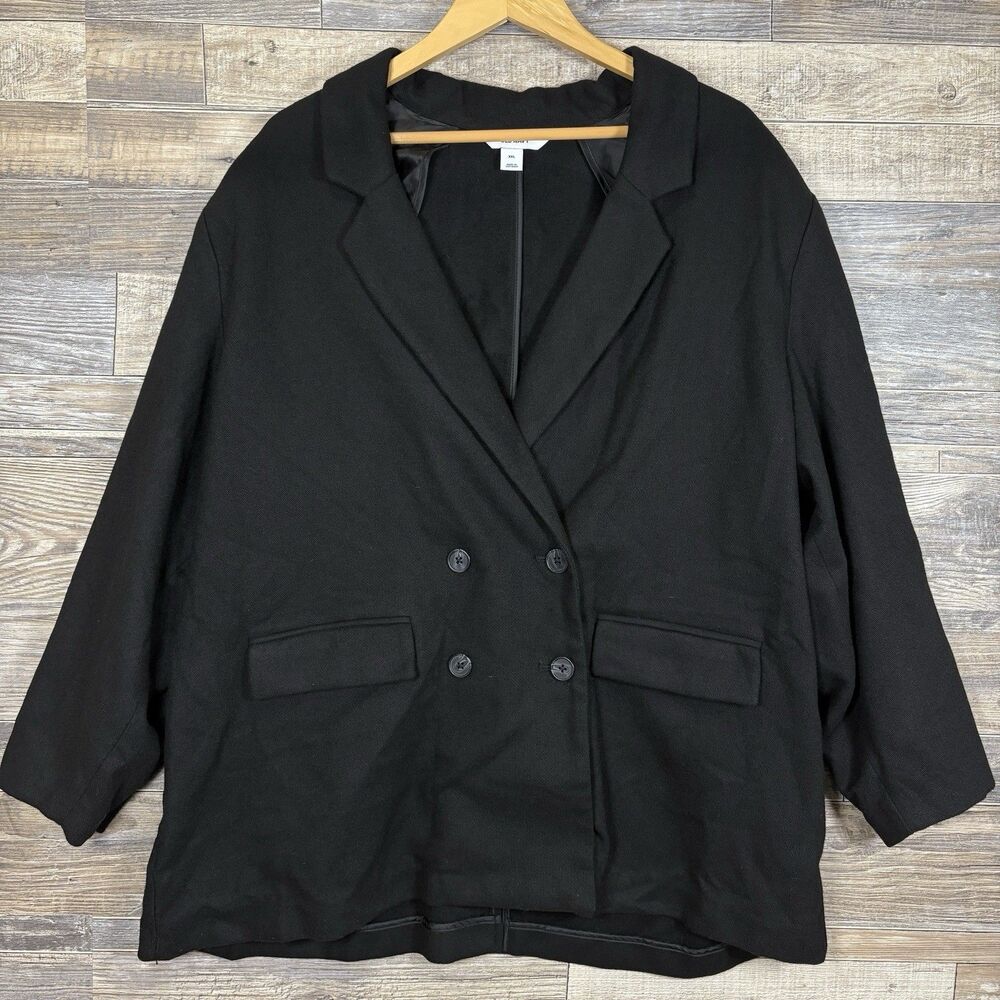 Old Navy  Double-Breasted Linen-Blend Suit Black Blazer Women's Size XXL